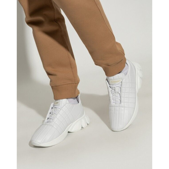 $850 BURBERRY AXBURTON WHITE CHECK QUILTED LEATHER LOGO SNEAKERS 9 US 42 ITALY - Picture 2 of 15